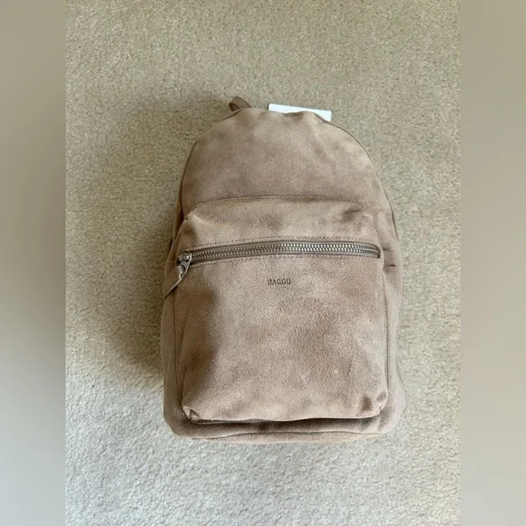 BAGGU Small Leather Backpack in Dune Tan Suede - Picture 5 of 11
